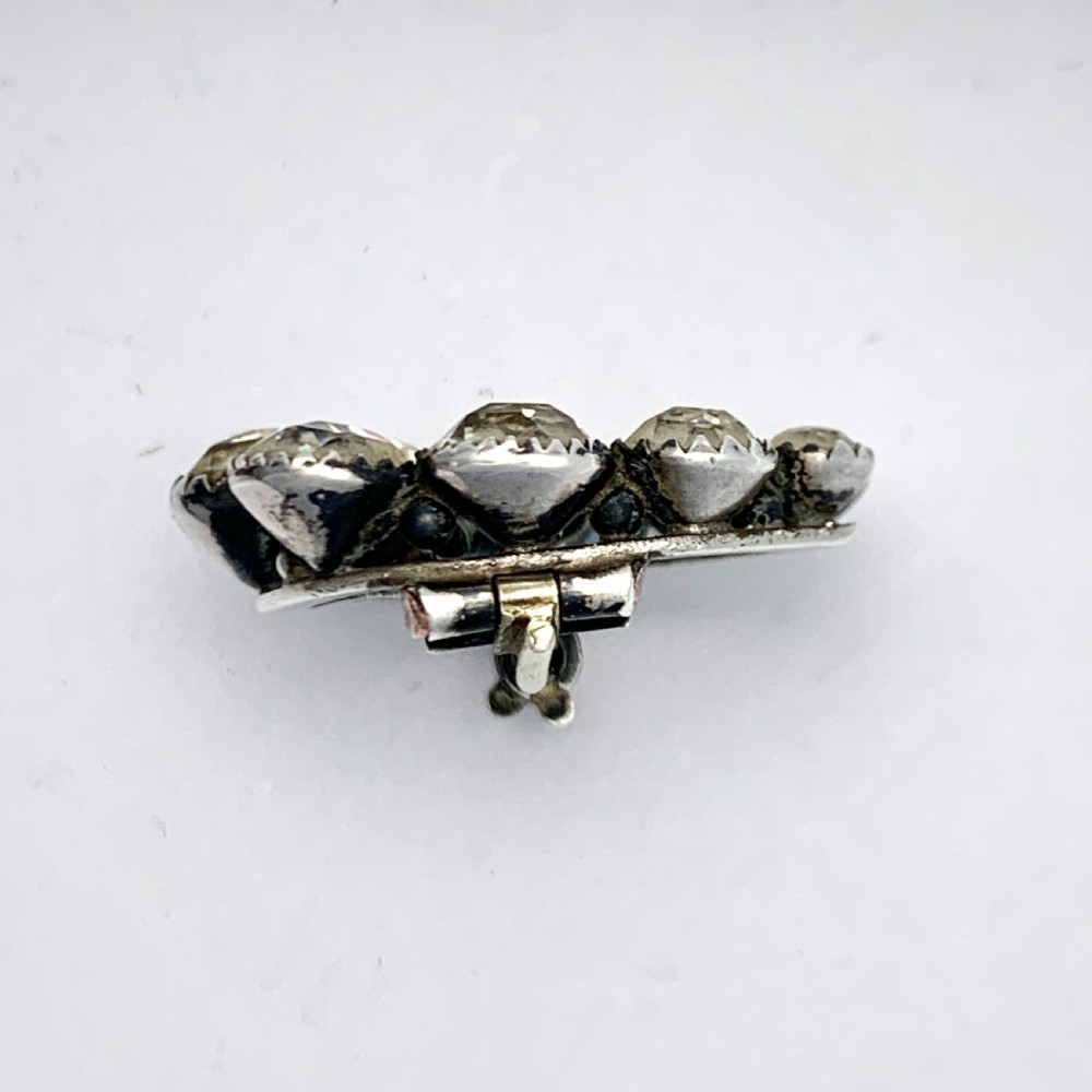 Victorian Silver Horseshoe Crescent Paste Brooch View V