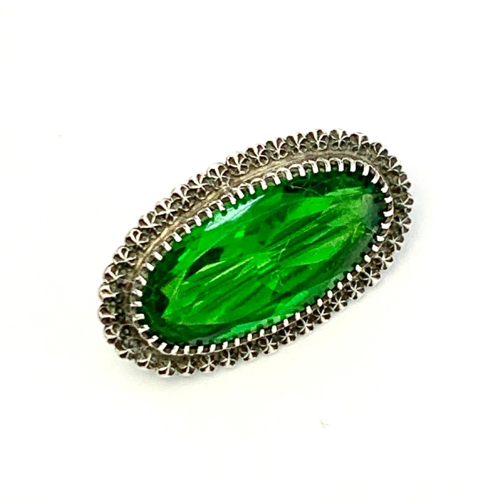 Victorian 1900 Charles Horner Silver Green Stone Brooch
