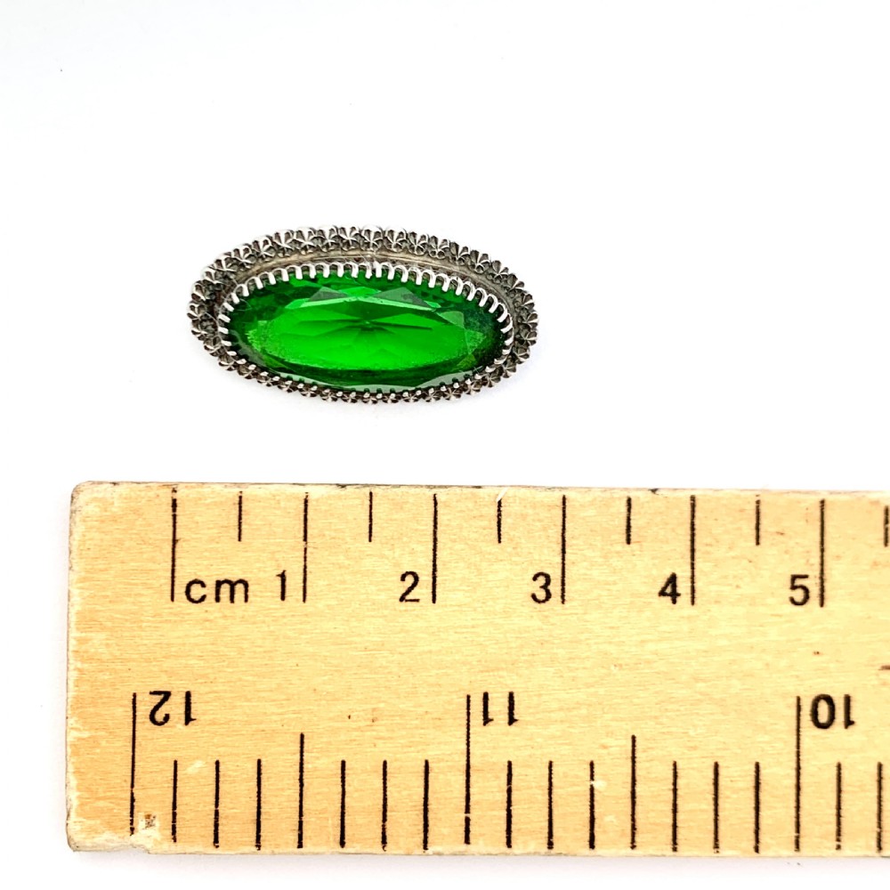 Victorian 1900 Charles Horner Silver Green Stone Brooch View II