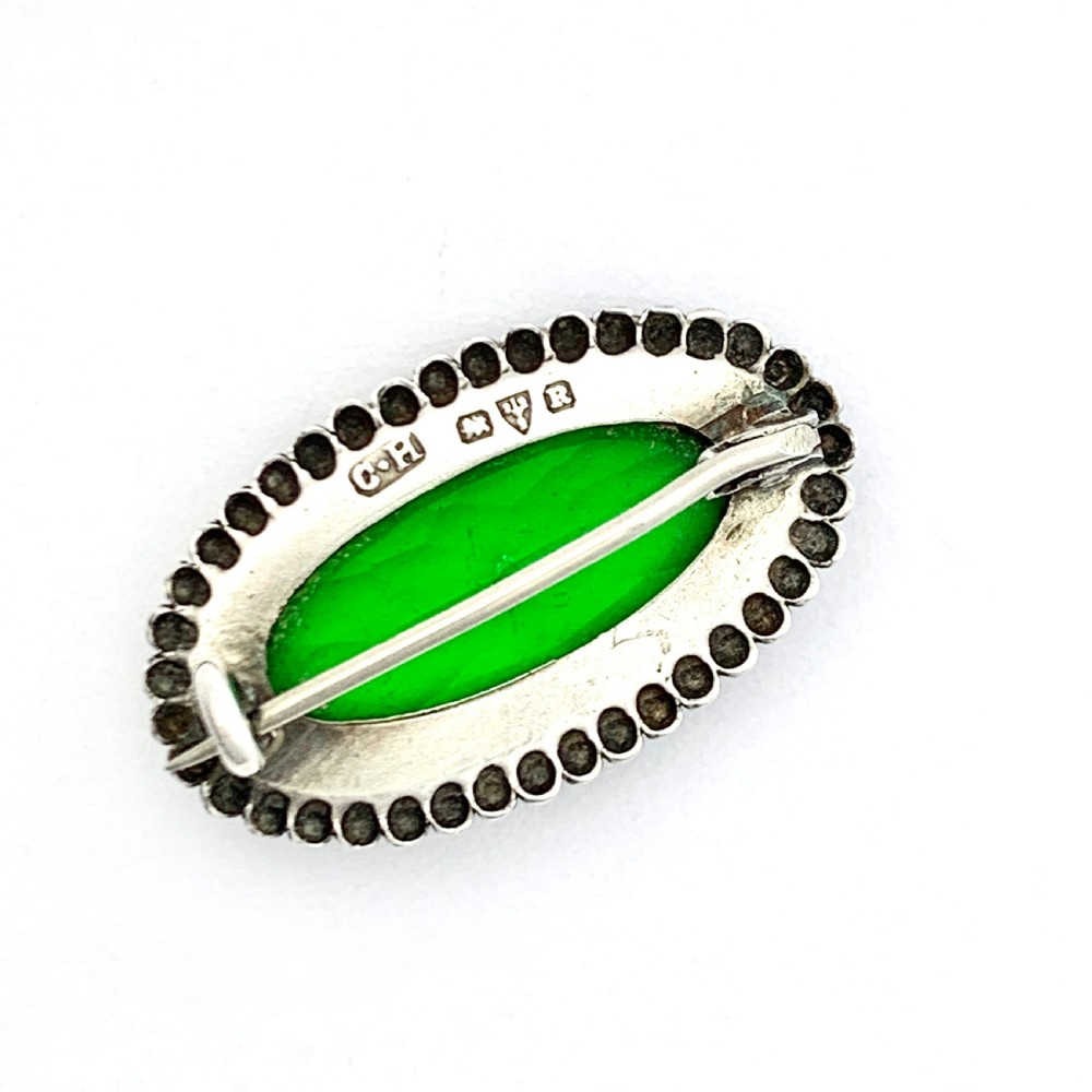 Victorian 1900 Charles Horner Silver Green Stone Brooch View III