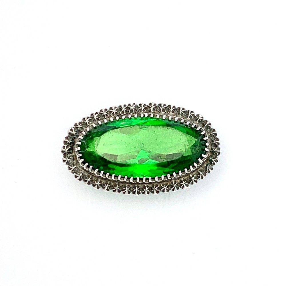 Victorian 1900 Charles Horner Silver Green Stone Brooch View IV