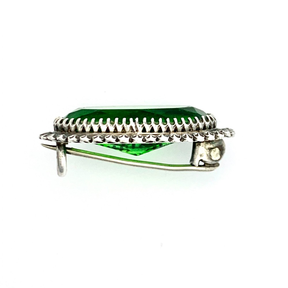 Victorian 1900 Charles Horner Silver Green Stone Brooch View V