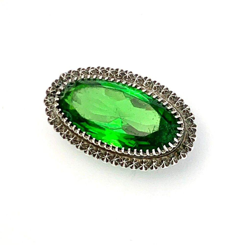 Victorian 1900 Charles Horner Silver Green Stone Brooch View VI