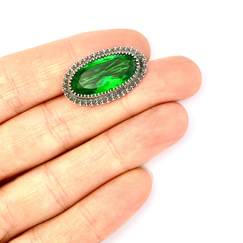 Victorian 1900 Charles Horner Silver Green Stone Brooch View VII