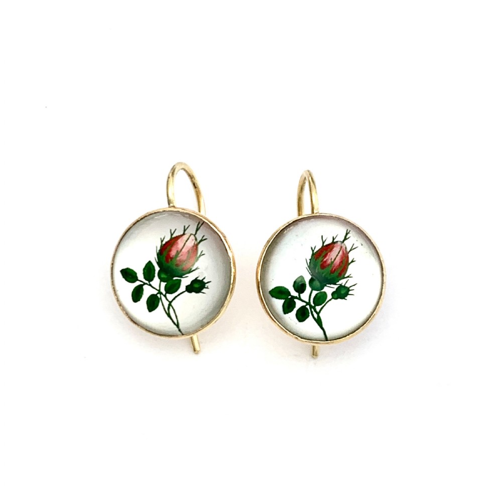 Antique Essex Crystal 18CT Gold Rose Flower Earrings
