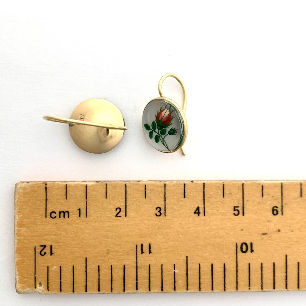Antique Essex Crystal 18CT Gold Rose Flower Earrings View III
