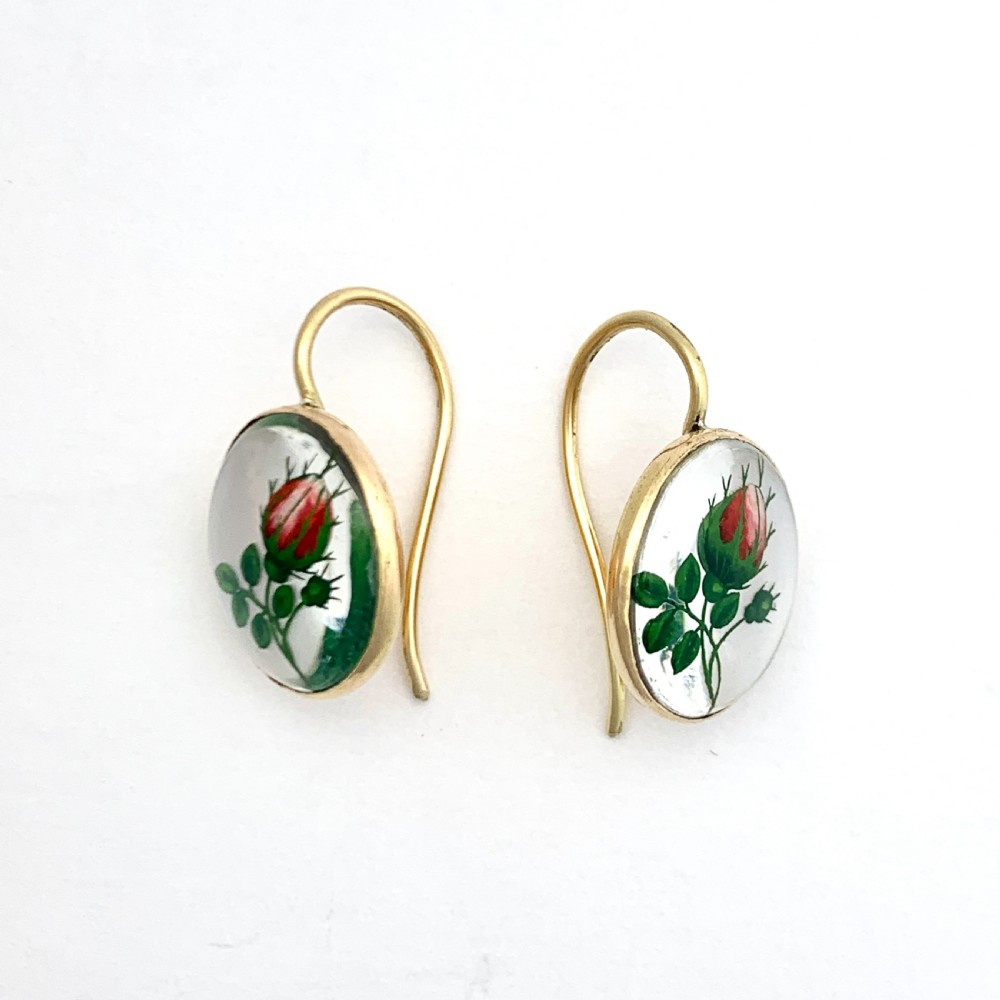 Antique Essex Crystal 18CT Gold Rose Flower Earrings View IV