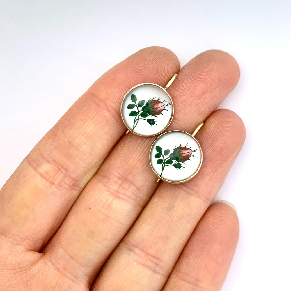 Antique Essex Crystal 18CT Gold Rose Flower Earrings View V