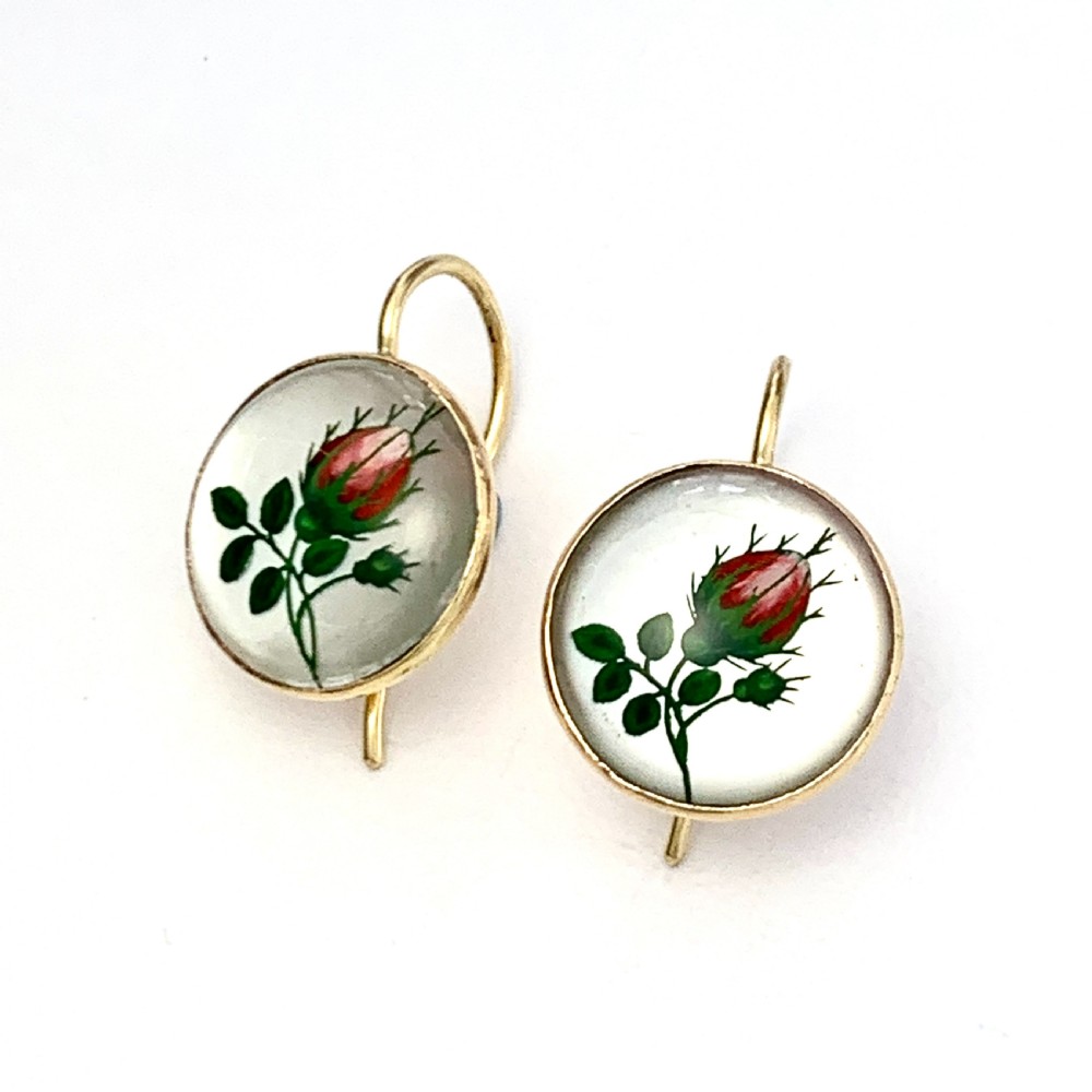Antique Essex Crystal 18CT Gold Rose Flower Earrings View VI