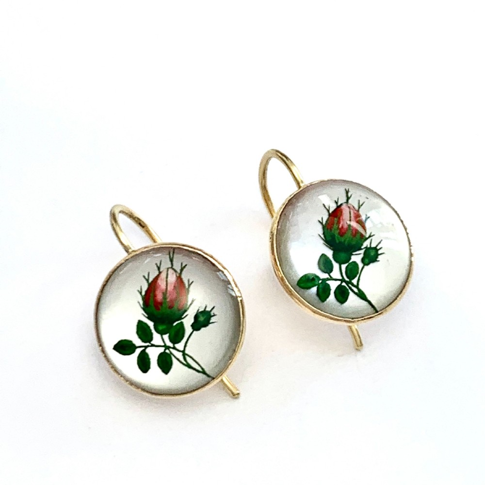 Antique Essex Crystal 18CT Gold Rose Flower Earrings View VII