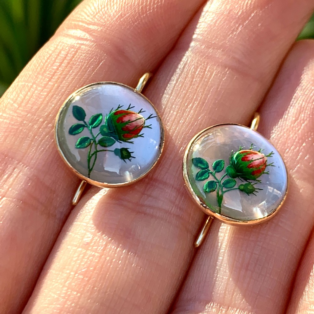 Antique Essex Crystal 18CT Gold Rose Flower Earrings View IX