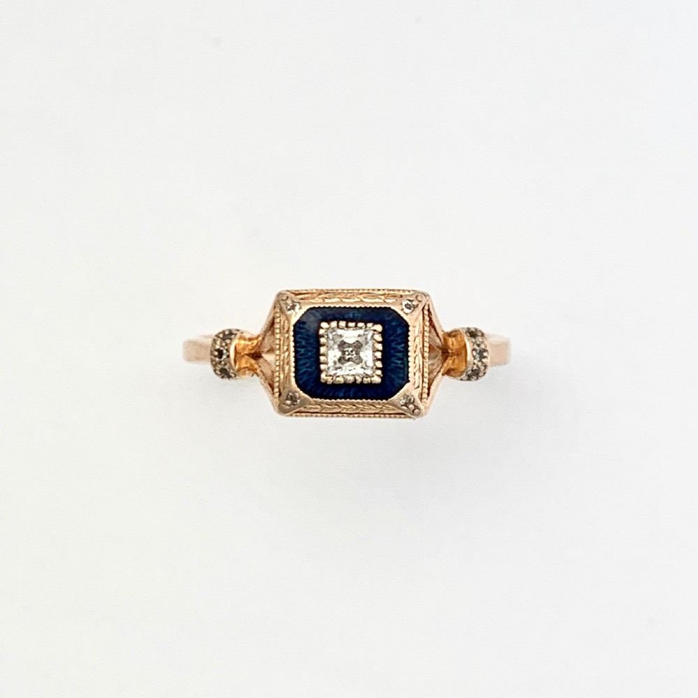 Art Deco 14CT Rose Gold Enamelled Sapphire Ring View II