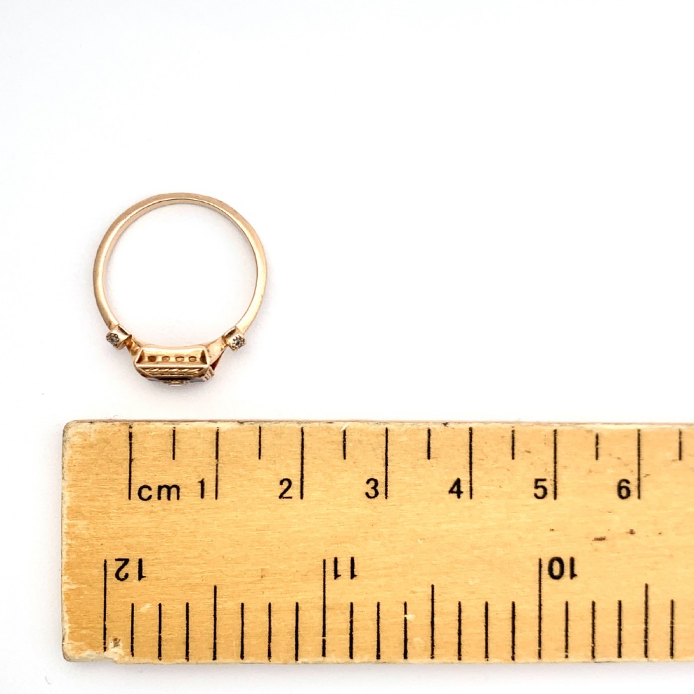 Art Deco 14CT Rose Gold Enamelled Sapphire Ring View IV