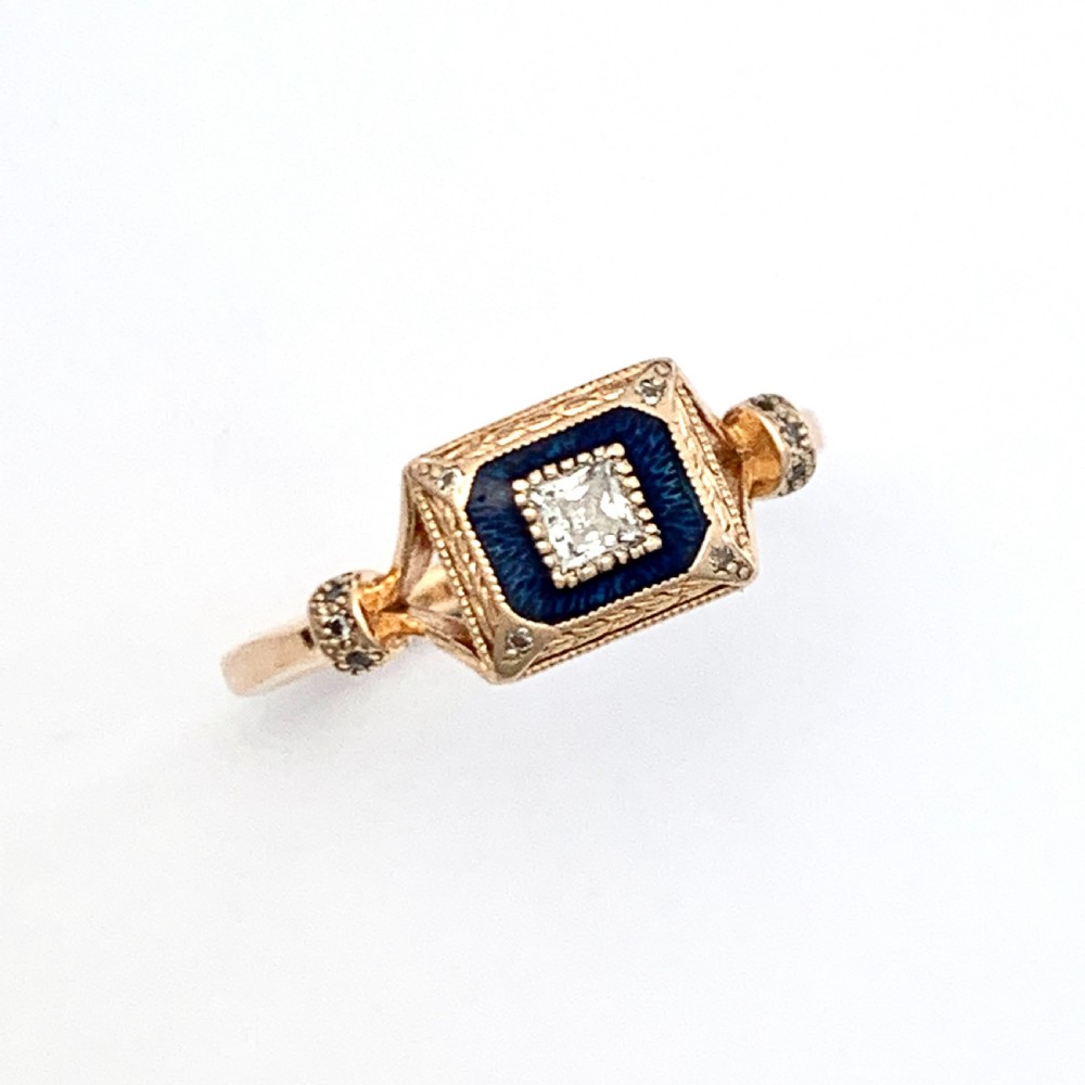 Art Deco 14CT Rose Gold Enamelled Sapphire Ring View V