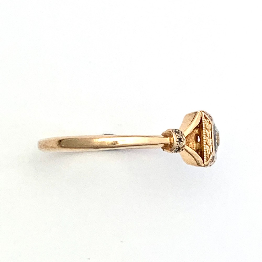 Art Deco 14CT Rose Gold Enamelled Sapphire Ring View VII