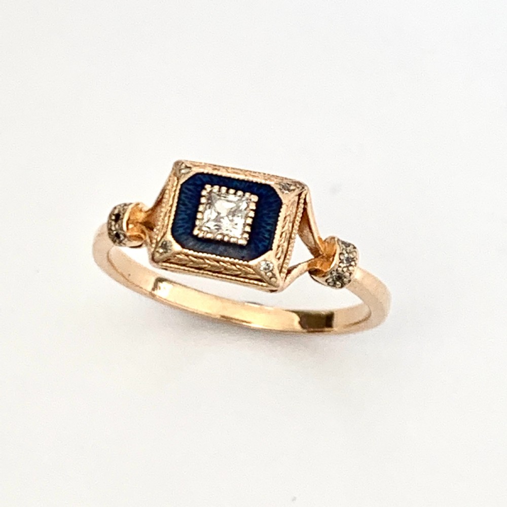 Art Deco 14CT Rose Gold Enamelled Sapphire Ring View IX