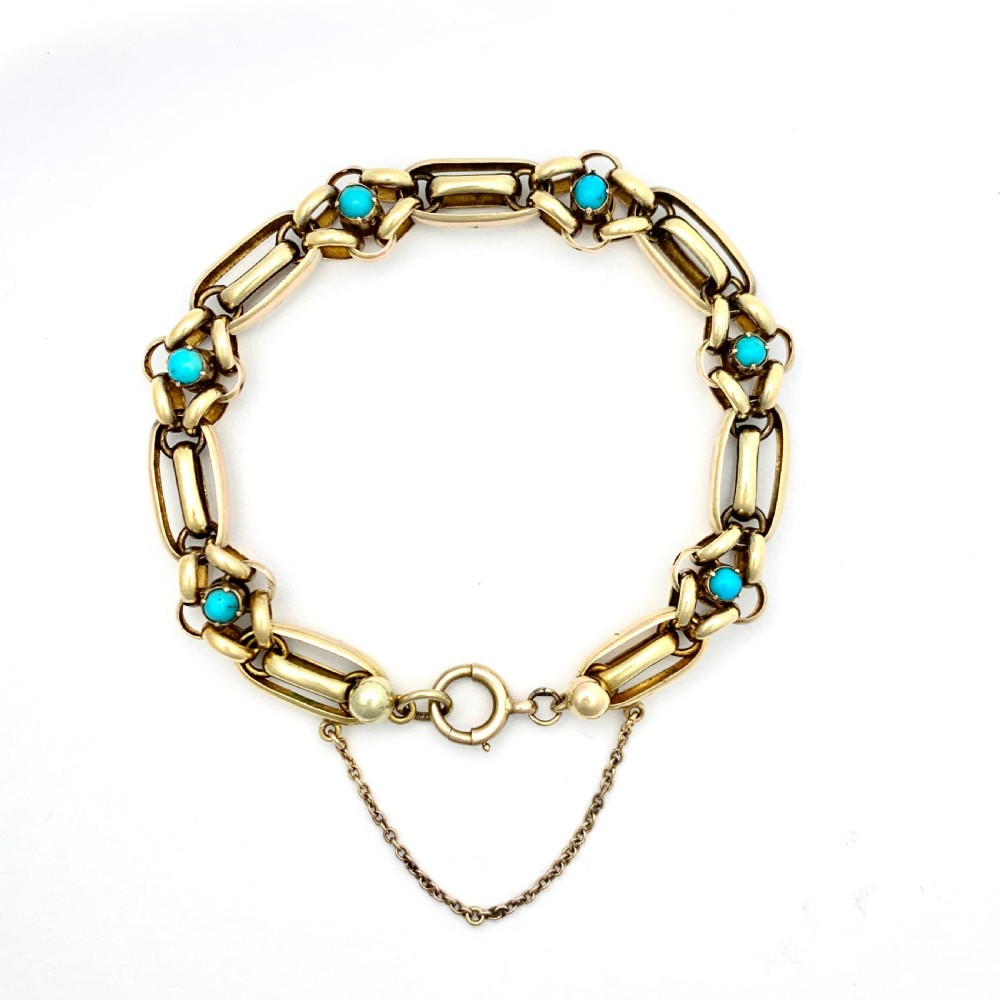Victorian Turquoise-Set 15CT Gold Fancy Link Bracelet