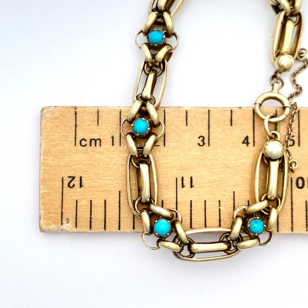Victorian Turquoise-Set 15CT Gold Fancy Link Bracelet View III