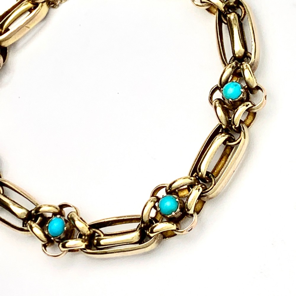 Victorian Turquoise-Set 15CT Gold Fancy Link Bracelet View IV