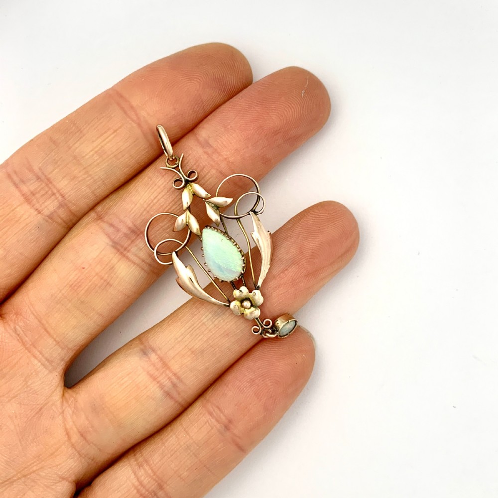 Edwardian 9CT Rose Gold Opal Pendant View V