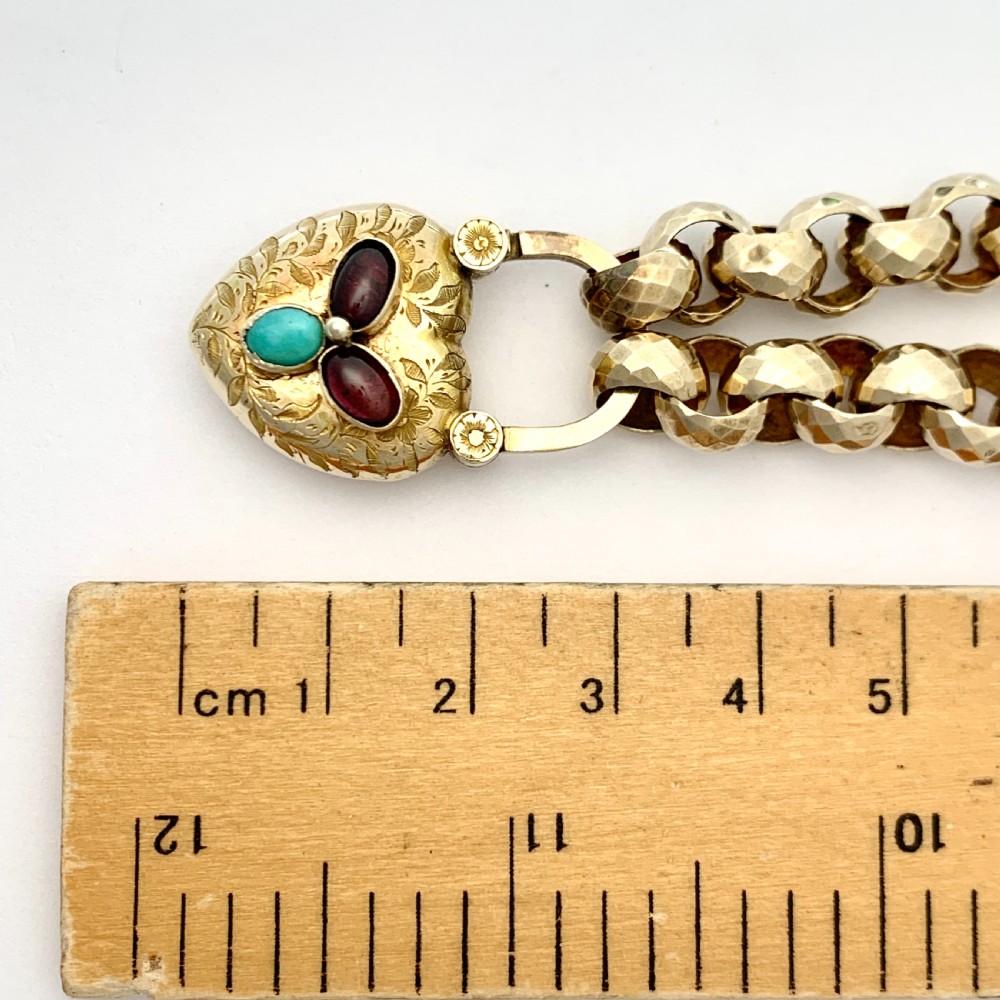 Victorian 15CT Gold Mourning Bracelet with Garnet and Turquoise Padlock  View III