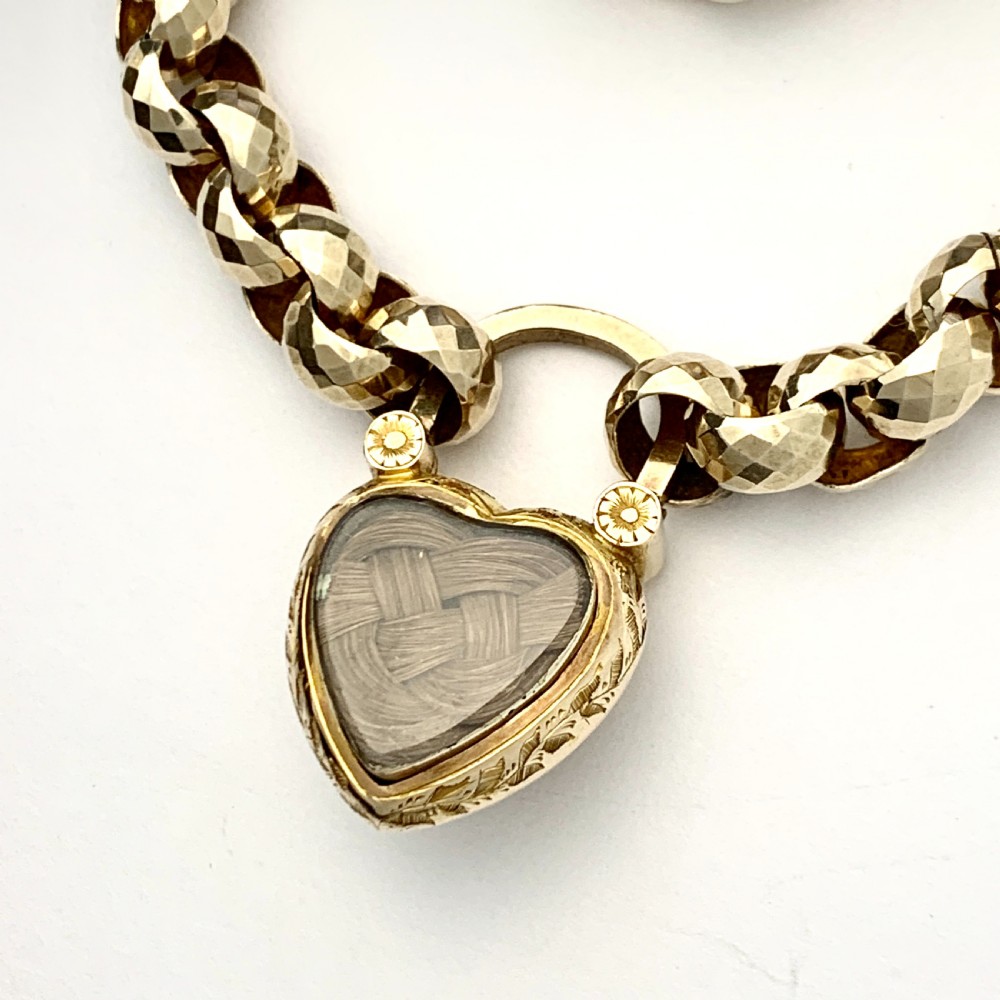 Victorian 15CT Gold Mourning Bracelet with Garnet and Turquoise Padlock  View V