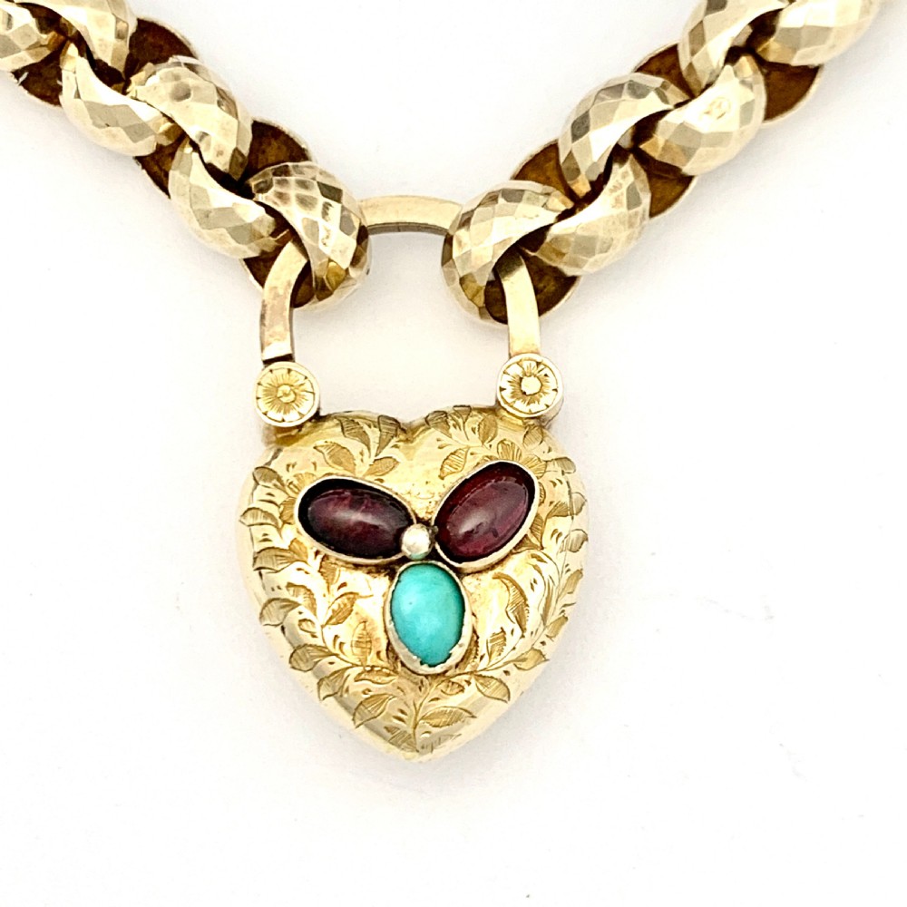 Victorian 15CT Gold Mourning Bracelet with Garnet and Turquoise Padlock  View VI