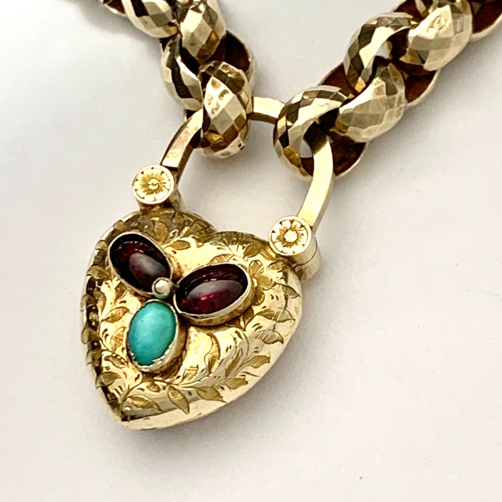 Victorian 15CT Gold Mourning Bracelet with Garnet and Turquoise Padlock  View VII