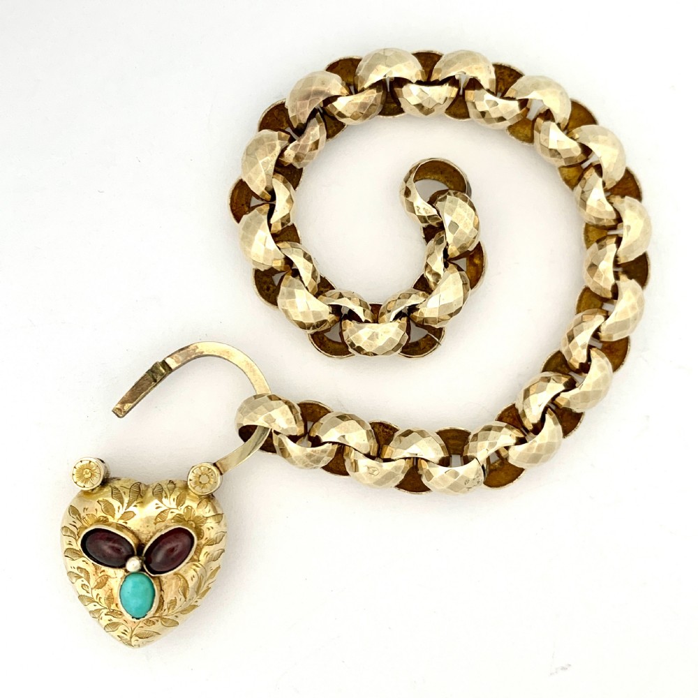 Victorian 15CT Gold Mourning Bracelet with Garnet and Turquoise Padlock  View VIII