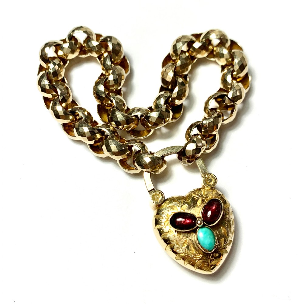 Victorian 15CT Gold Mourning Bracelet with Garnet and Turquoise Padlock  View IX