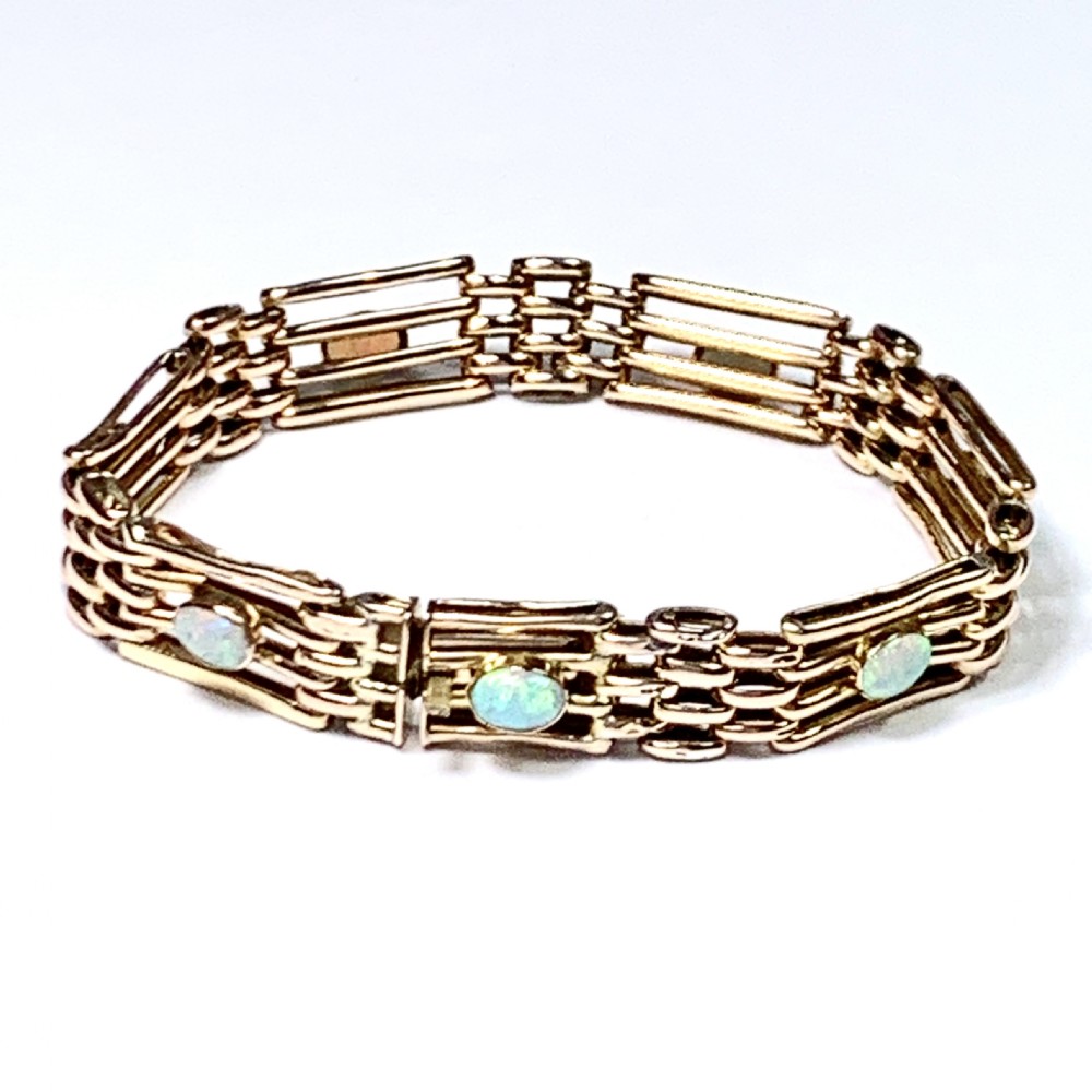 Edwardian 9CT Rose Gold Opal Gate Bracelet