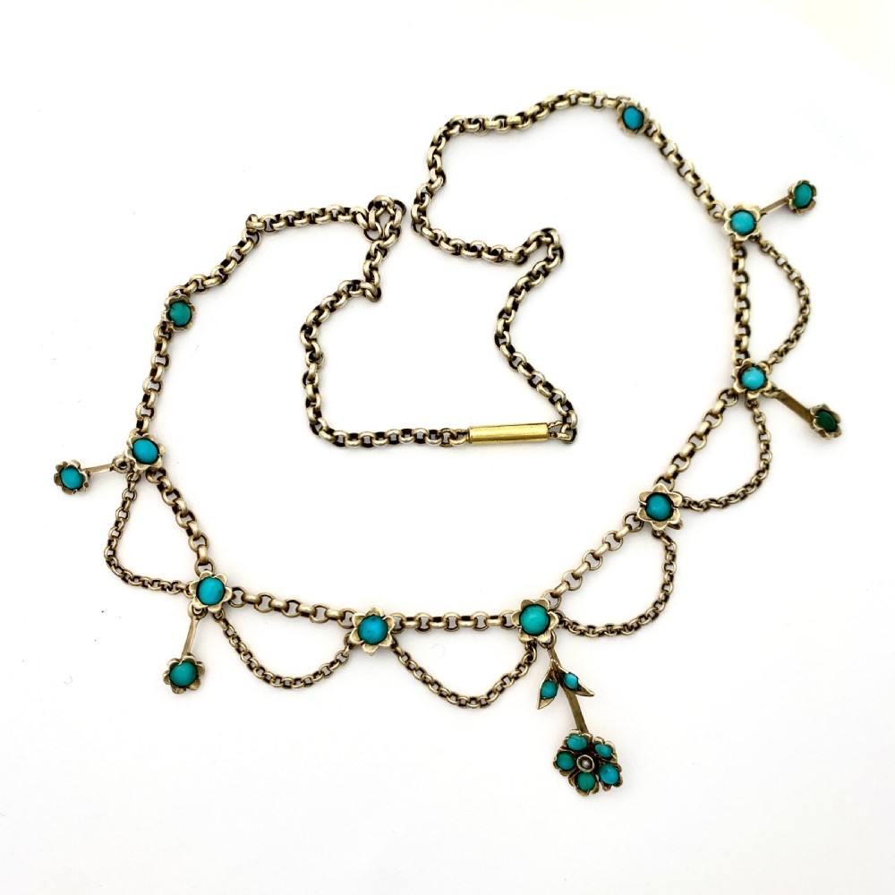RESERVED Victorian Turquoise Festoon Necklace in Silver Gilt