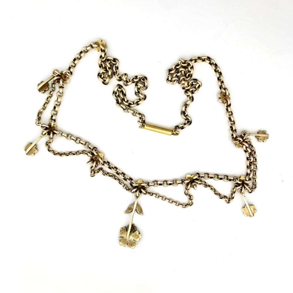 RESERVED Victorian Turquoise Festoon Necklace in Silver Gilt View IV