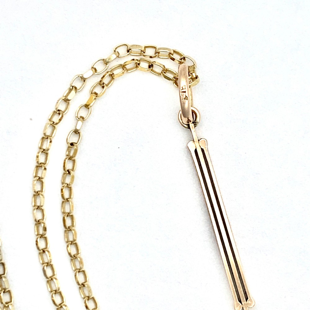 Edwardian-Art Deco 9CT Gold Turquoise and Pearl Vertical Bar Pendant Necklace View VI