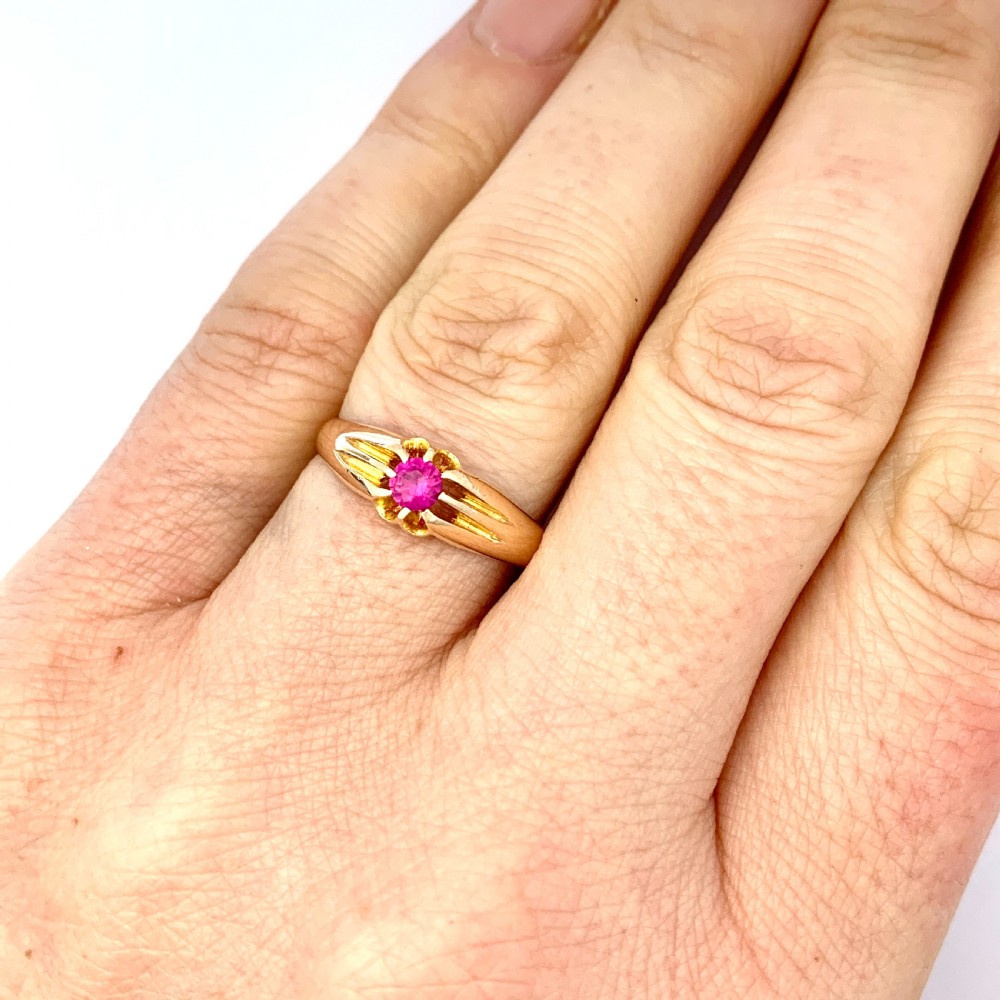 Victorian 18CT Gold Ruby Solitaire or Pinky Ring View II