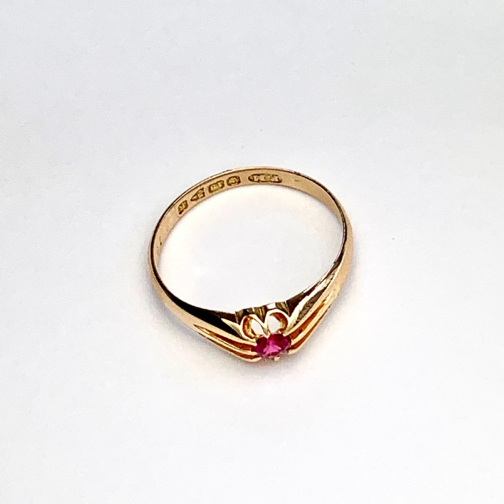 Victorian 18CT Gold Ruby Solitaire or Pinky Ring View III