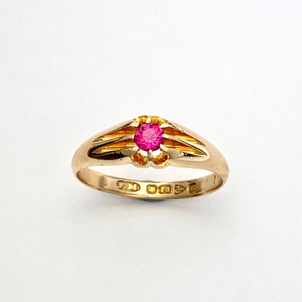 Victorian 18CT Gold Ruby Solitaire or Pinky Ring View V