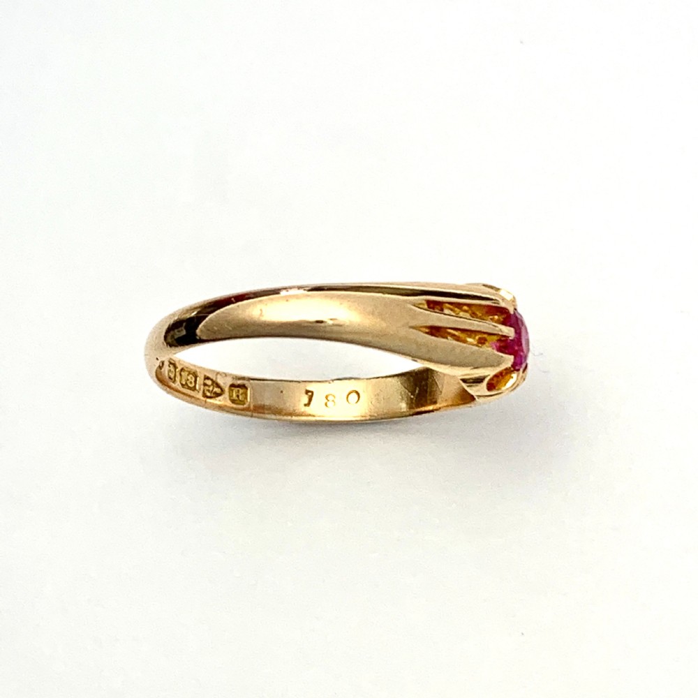 Victorian 18CT Gold Ruby Solitaire or Pinky Ring View VI
