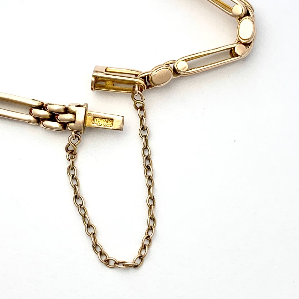 Victorian Turquoise and Pearl 15CT Gold Fancy Link Bracelet View IV
