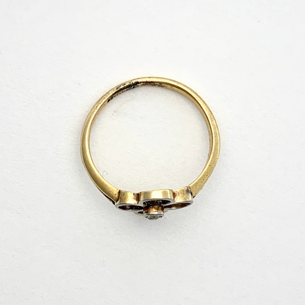 Art Deco 18CT Gold Diamond Solitaire Flower Ring View IV