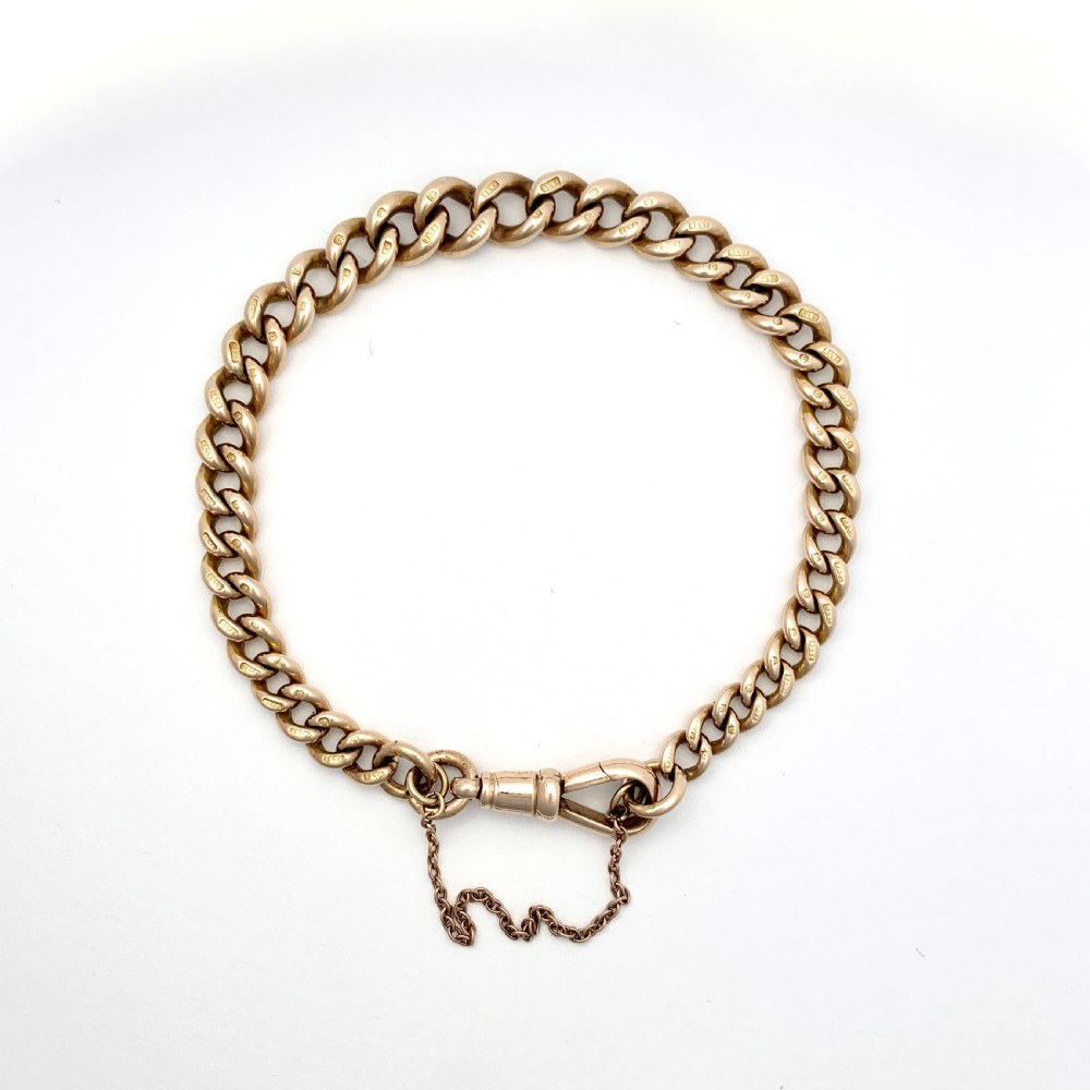 Victorian 9CT Rose Gold Curb Chain Bracelet with Dog Clip
