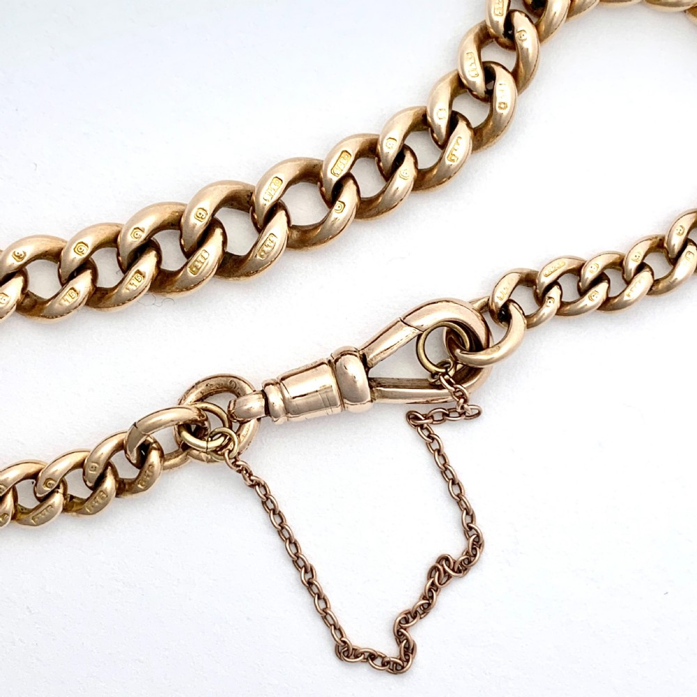 Victorian 9CT Rose Gold Curb Chain Bracelet with Dog Clip View III
