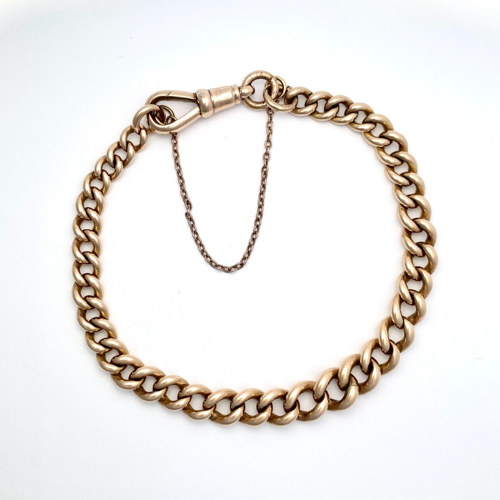 Victorian 9CT Rose Gold Curb Chain Bracelet with Dog Clip View IV