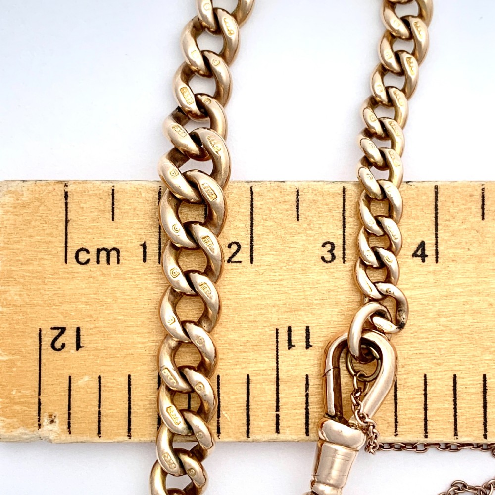 Victorian 9CT Rose Gold Curb Chain Bracelet with Dog Clip View V