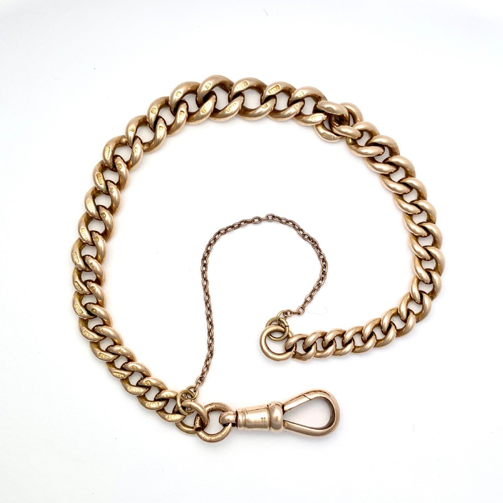 Victorian 9CT Rose Gold Curb Chain Bracelet with Dog Clip View VI