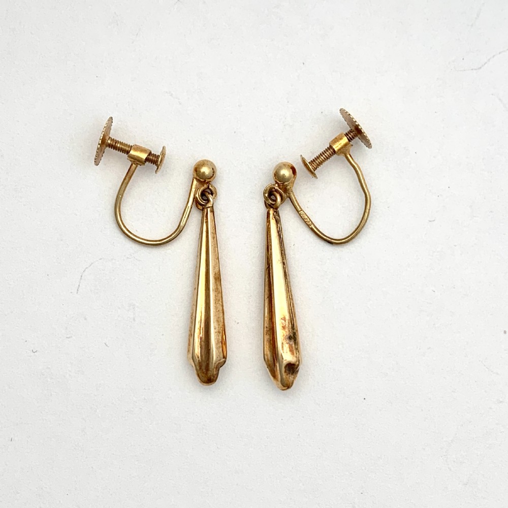 Victorian 9CT Gold Torpedo Drop Screw Back Earrings