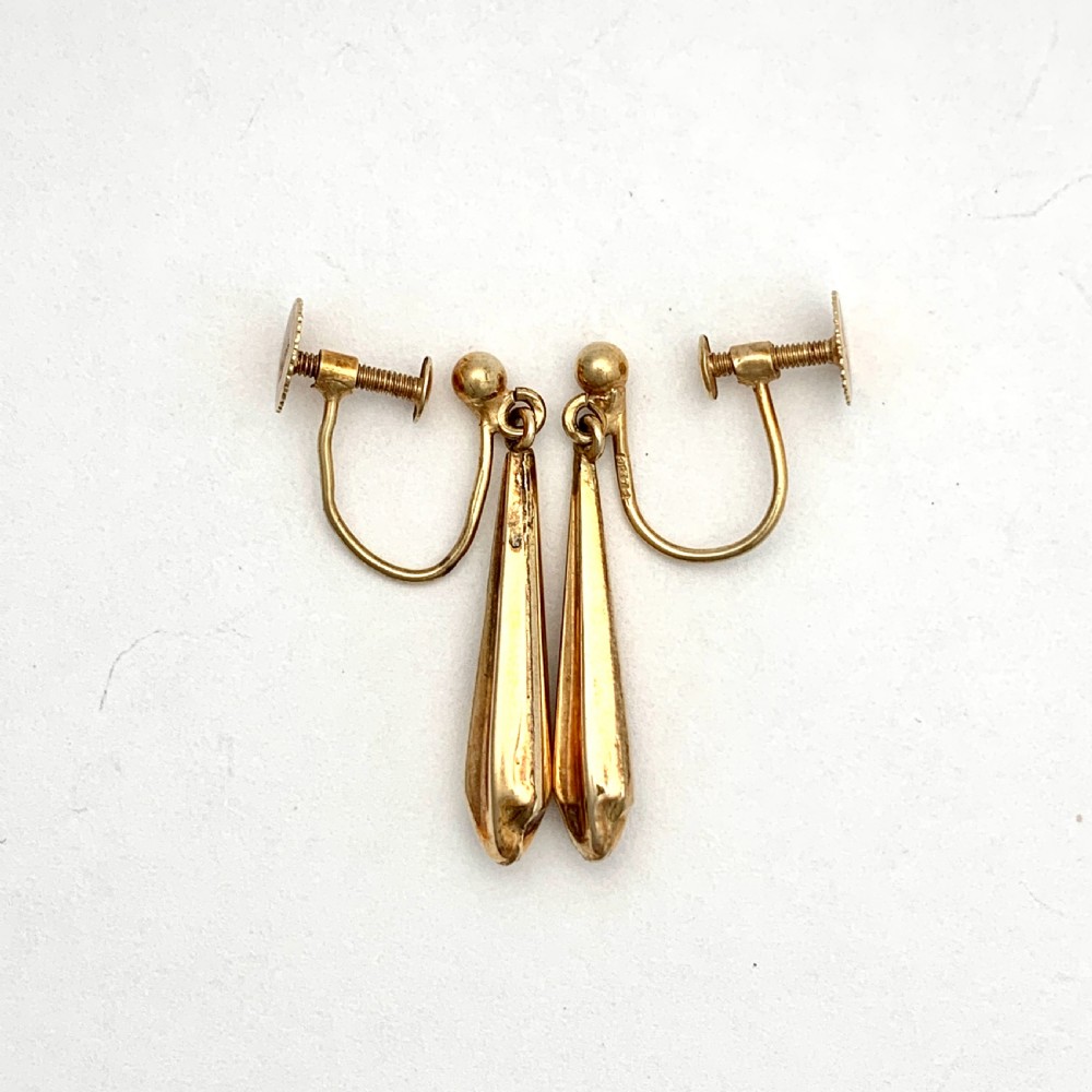 Victorian 9CT Gold Torpedo Drop Screw Back Earrings View II