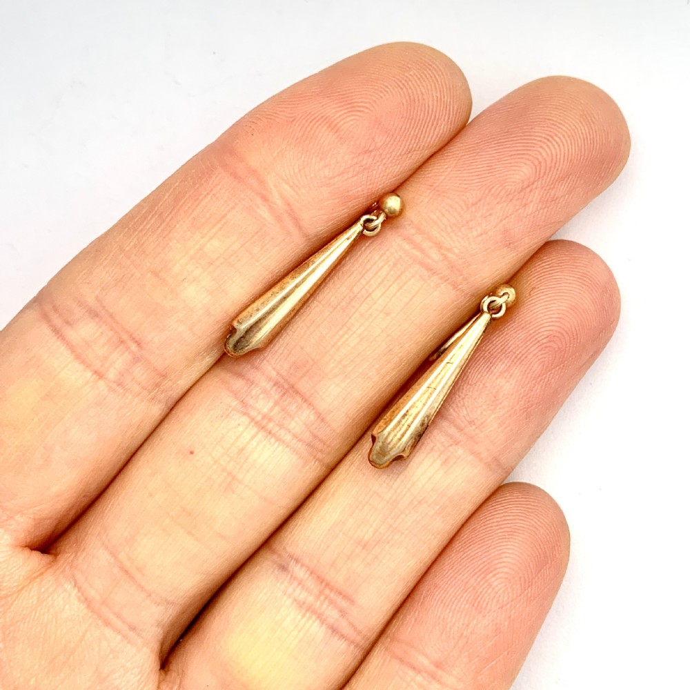 Victorian 9CT Gold Torpedo Drop Screw Back Earrings View V