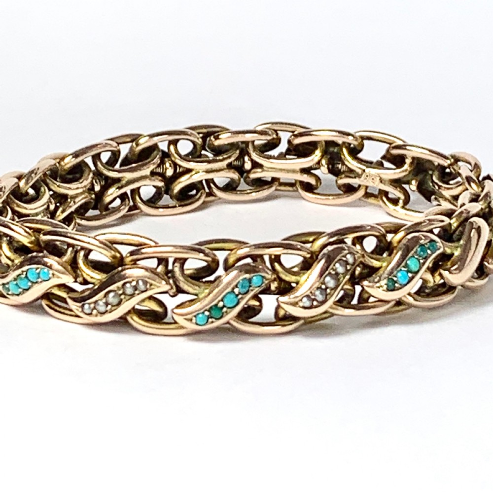 Victorian Turquoise and Pearl 9CT Rose Gold Expansion Bracelet View II