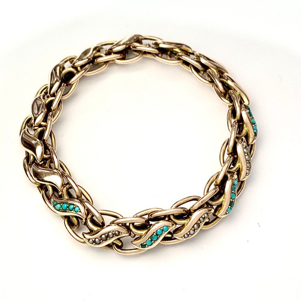 Victorian Turquoise and Pearl 9CT Rose Gold Expansion Bracelet View VI